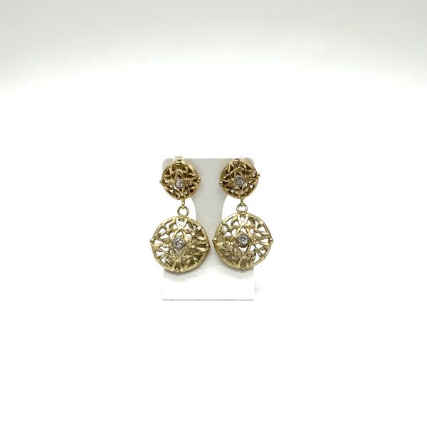 bijou occasion bijouterie frot guilde boucles d'oreilles or jaune diamants ancien