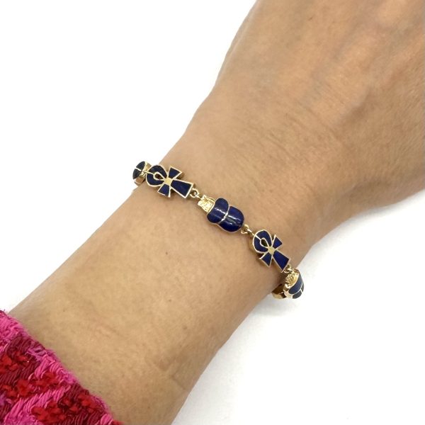 bijou occasion bijouterie frot guilde bracelet or jaune lapis lazuli scarabée croix de vie