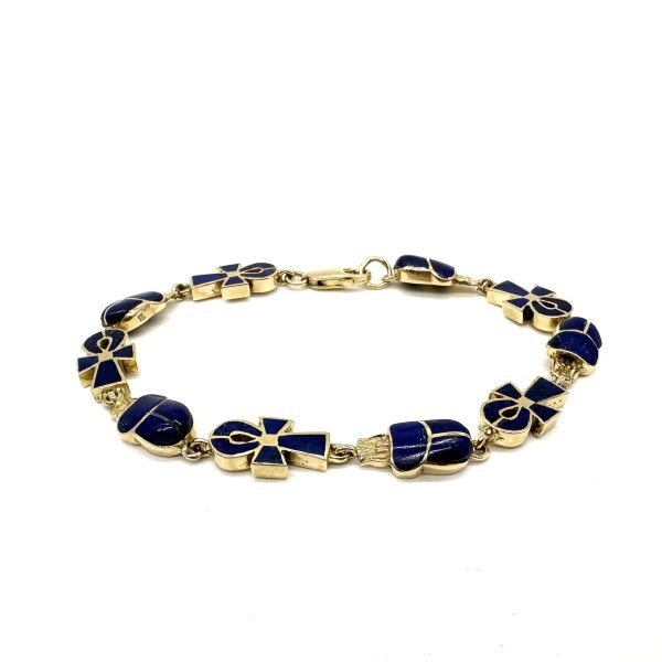 bijou occasion bijouterie frot guilde bracelet or jaune lapis lazuli scarabée croix de vie