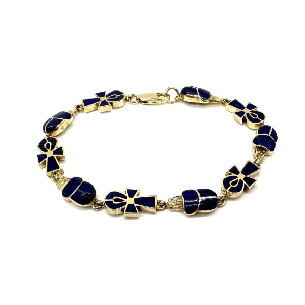 bijou occasion bijouterie frot guilde bracelet or jaune lapis lazuli scarabée croix de vie